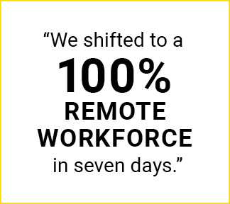 Graphic that says: "We shifted to a 100% remote workforce in seven days."