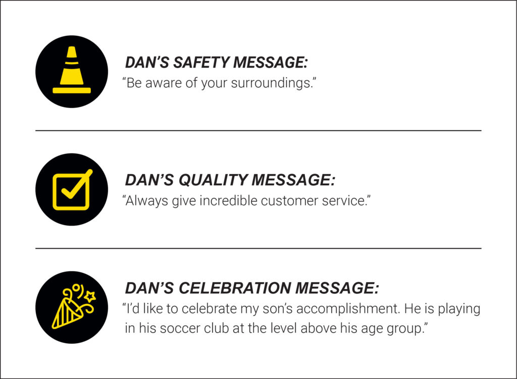 Dan Jolly's Safety, Quality, and Celebration messages