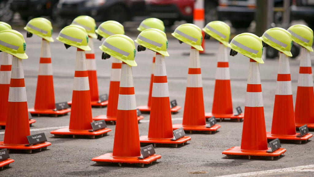 NWZAW_Moment of Silence_Photo of hard hats on cones