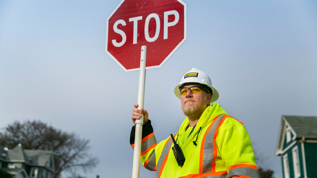 photo of Jason in Flagger Force PPE flagging