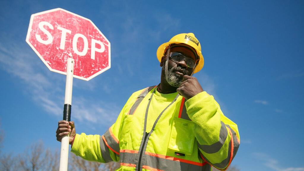 photo of Robert in Flagger Force PPE flagging