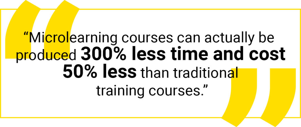 “Microlearning courses can actually be produced in 300 percent less time and cost 50 percent less than traditional training courses.” – Jacob Waern, Founder and CEO at eduMe