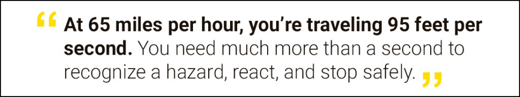 At 65 miles per hour, you're traveling 95 feet per second.